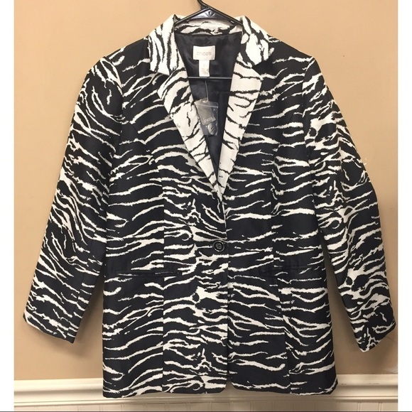 Chicos Size 1 Blazer Jacket Zebra Animal Print - Picture 1 of 5